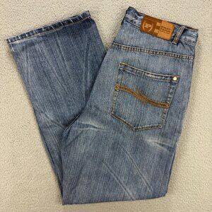 Phat Farm Jeans Men 34 x 33 Pants Blue Whiskers Denim Baggy Wide Leg Vintage Y2K